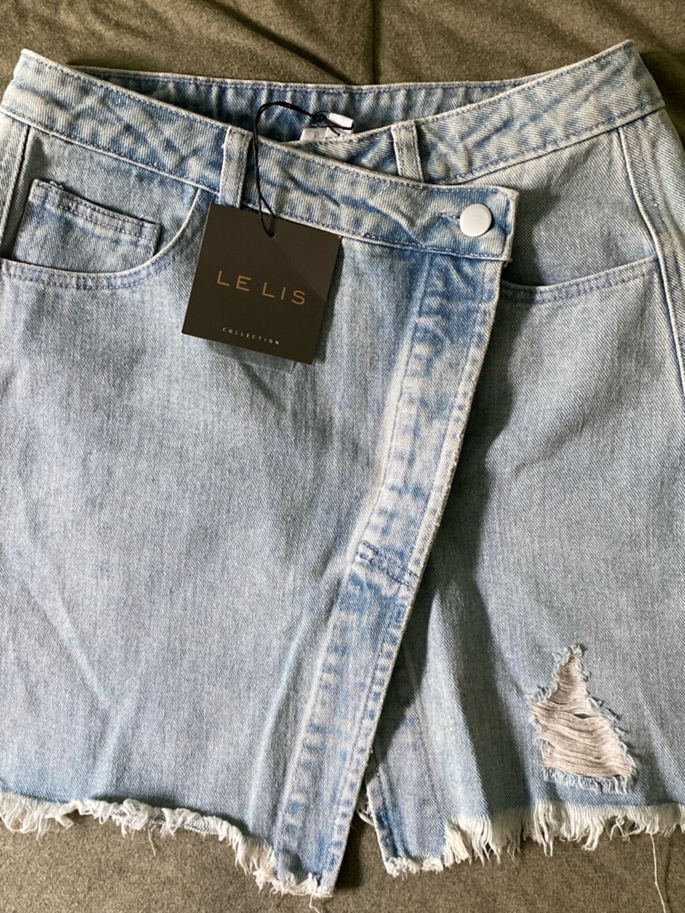 Le Lis Light Blue Distressed Denim Boyfriend Jeans Skirt